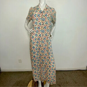 Denim & Co Floral Print Cottagecore Prairie Vintage Inspired Pin Up Maxi Dress M